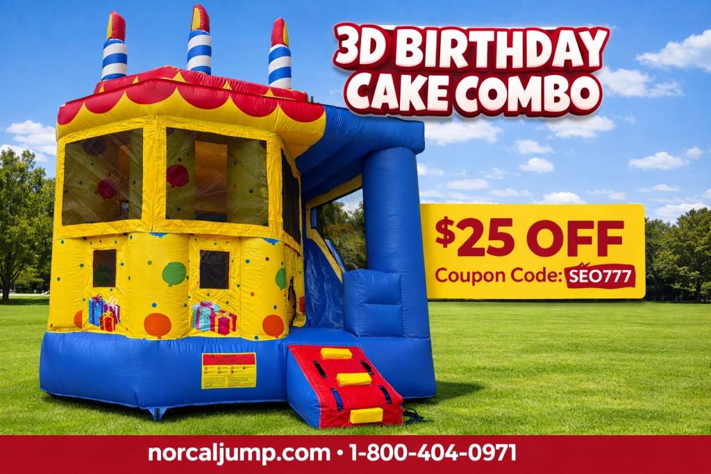3D Birthday Cake Combo Bounce House Rental Bay Area | $25 OFF Coupo...